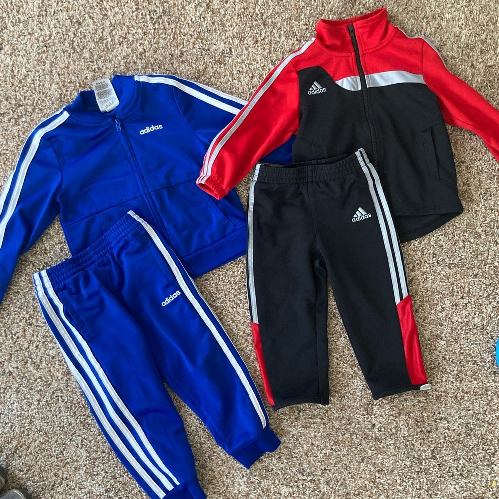 EUC 2T blue track suit and GUC 18 months red/ black track suit